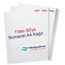 1 den 50 ye Numaralı A4 NUMARALI KAĞIT